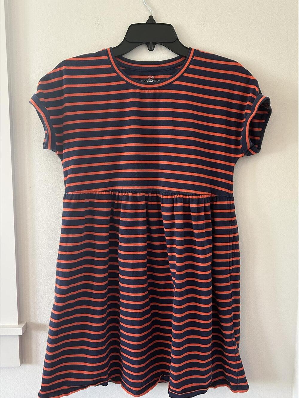 Vineyard Vines Girls Blue and Orange Stripe Dress Girls Size Large (14)
